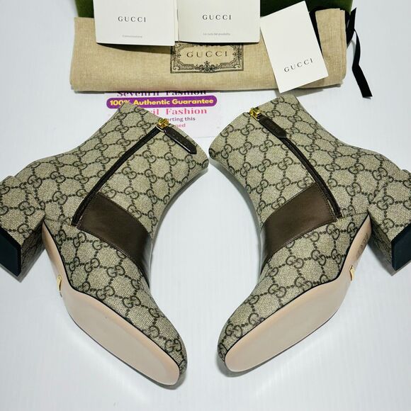Gucci Blondie Interlocking GG Supreme US 6.5 Bootie Brown Canvas Boots NIB - Picture 9 of 12